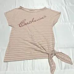 ピンクボーダー　裾絞りデザイン　半袖Tシャツ サイズ36