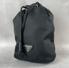 『美品』PRADA プラダ 巾着 ポーチ 小物入れ 三角ロゴ ナイロン 黒