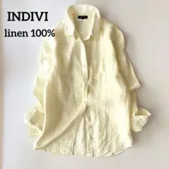 美品★INDIVI★リネン100%★長袖シャツ★36★ボーダー★イエロー★23区