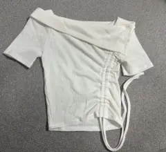 オフショルダーリブTシャツ ホワイト