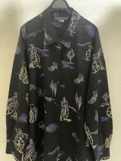 古着 Maggie McNaughton 長袖シャツ 黒 紫 柄シャツ