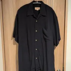 90s 古着 100%レーヨン 開襟 半袖シャツ ネイビー L程度