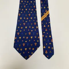 【美品】フェラガモ製シルク100%ネクタイ　ネイビー　小紋柄