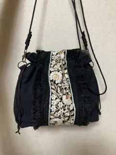 801/インド刺繍リボン3way巾着トートバッグショルダー紐付き