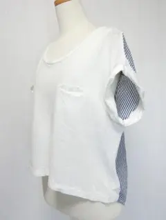 MACPHEE トゥモローランド　白いTシャツと布帛のストライプのカットソー 1