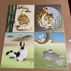 十二支 干支 寅(虎)卯(兎)押し絵 色紙サイズ ハンドメイド お正月 4点