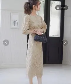 preferir 刺繍レース バックリボン ドレス L