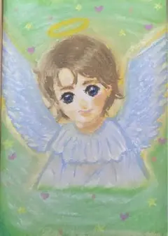 天使のオイルパステル画　フレーム付き
