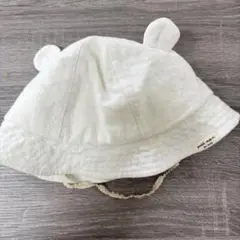 ホワイト耳付きベビー帽子 48cm petitmain