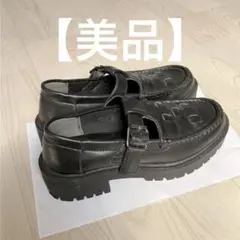 【美品】 黒 レザー ローファー バックル付き M