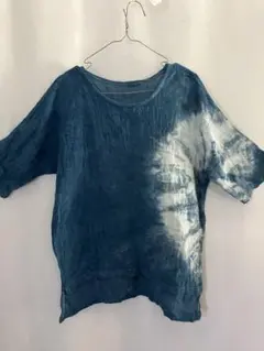 藍染麻素材Tシャツ半袖
