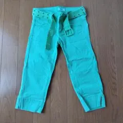 グリーン 七分丈パンツ ベルト付き