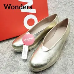 新品✨Wonders レザー スリッポン ウェッジソール 37 ゴールド 軽量