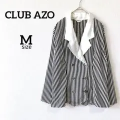 Z【日本製】昭和レトロ ストライプ柄ダブルボタンジャケット M モノクロ 個性派