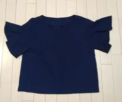 ★8/6までの出品★ネイビー フレア袖 Vネック シャツ　ブラウス　GU　S