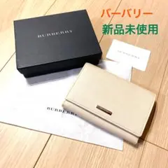 新品 未使用 バーバリー 折財布 アイボリー ピンク系カラー ロゴ レザー