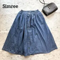 【Simree】ふんわりデニムスカート ウエストゴム 前ボタン ボリューム