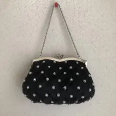 美品　がま口　キュートなパーティバック　ジルコニア　パール