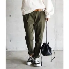 美品(3L)ストレッチワイドパンツ/イージー/ズボン/ウエスト総ゴム/カーキ