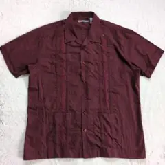 メキシカンシャツ　キューバシャツ　ワインレッド