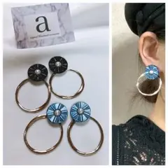 2257-3 2way☺︎ブルーとパールのシェル風ピアス×シルバーフープ☺︎