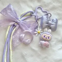 パープル×リボン×ヘッドホンジャラジャラキーホルダー