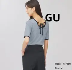 GU リブバックリボンバイカラーT ブルー