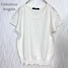 （ファビュラスアンジェラ）花柄レース刺繍袖 ニットプルオーバー 白