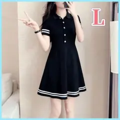 白 黒 L ゴルフウェア ワンピース新品 未使用 Aライン 着やせ 夏 半袖