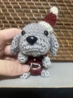 サンタ帽の犬 あみぐるみ 約10cm