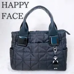【美品】HAPPY FACE キルティングバッグ 黒 チャーム付き ハンドバッグ