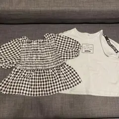 140 Tシャツ　オフショル　ギンガムチェック