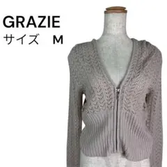 GRAZIE（M）透かし編み ニットパーカー フーディー ジップアップ