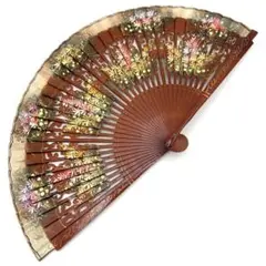【アンティーク】花柄レース細工 木製扇子 21cm