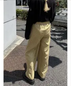 wc イエローギンガムチェック カジュアルワイドパンツ