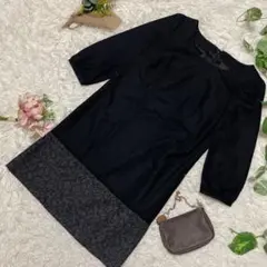 美品 UNITITLED アンタイトル 黒 ワンピース ひざ丈 五分丈 1 S