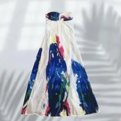 【XL】曼煕尚 カップ付ドレス ストラップレスワンピース 水彩画風 E6643