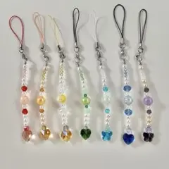 ハンドメイド ビーズチャームストラップ 7色セット まとめ売り