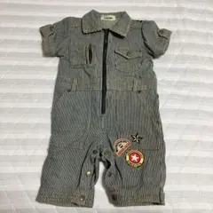 ベビー服　デニム生地　ロンパース 80cm 半袖長ズボン　半分前開き、股スナップ