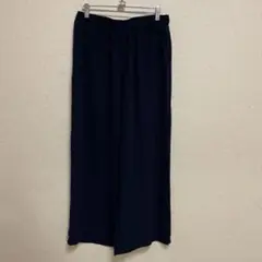 栗原はるみ★リネンライクポリエステル イージーパンツ★ネイビー★L★ゆとりの空間