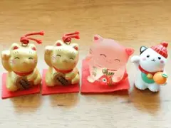 招福　招き猫　置物　4点セット (ひとつおまけ)