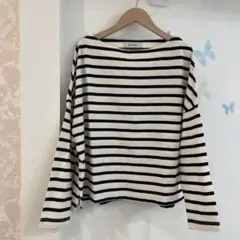 16【F】ナノユニバース　ボーダー　トップス　ホワイト　ブラック