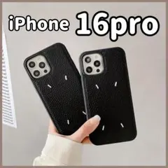 【iPhone16pro】スマホケース ブラック 黒 レザー刺繍 韓国 シンプル