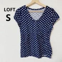 LOFTネイビー ドット柄 Vネック 半袖Tシャツ　6