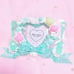 【B7 L版】ホイップデコ ハートケーキ 緑 リボン 硬質ケース