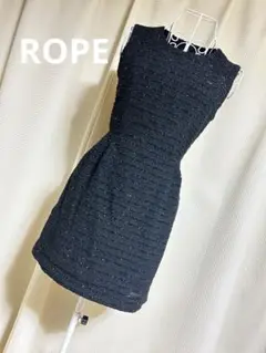 ROPE ツイードラメ　ノースリーブミニワンピース 黒　M
