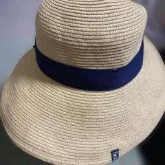 ベージュ ネイビー リボン付き 麦わら帽子（8e huitieme）