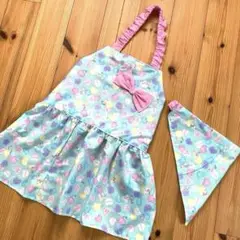 ★訳あり★ 子供エプロン 120 〜 130 エプロンドレス風☆ 三角巾セット