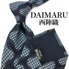 【美品】DAIMARU ネクタイ パターン 総柄 ネイビー 紺 グレー