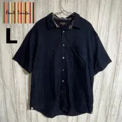 美品 ポールスミスコレクション ペイズリー柄 半袖シャツ L ネイビー 花柄裏地